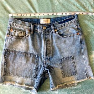 Free People We the Free relaxed fit patched denim shorts, size 26